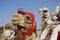 Bedouin rides on camel through sandy desert