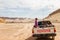 Bedouins children in Jeep in desert, Egypt, Sinai desert