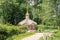 Bedrock with a golden angel on the roof, the holy spring of St. David in the village of Talezh. Moscow region, Russia