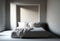 Bedroom clean apartment interior with unmade bed. Generative AI