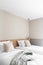 Bedroom Corner with stainless pendant lamp and wooden side table in modern scandinavian style / modern minimal / cozy interior des