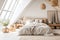 bedroom decor attic bedroom ideas, in the style of light white and amber, handwoven textiles