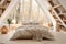 bedroom decor attic bedroom ideas, in the style of light white and amber, handwoven textiles