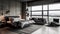 Bedroom decor, home interior design . Industrial Minimalist style