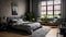 Bedroom decor, home interior design . Industrial Minimalist style