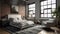 Bedroom decor, home interior design . Industrial Minimalist style