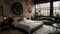 Bedroom decor, home interior design . Industrial Minimalist style