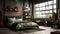 Bedroom decor, home interior design . Industrial Rustic style