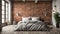 Bedroom decor, home interior design. Industrial Urban style with Brick Wall