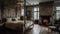 Bedroom decor, home interior design . Rustic Industrial style