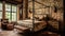 Bedroom decor, home interior design . Rustic Industrial style