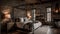 Bedroom decor, home interior design . Rustic Industrial style