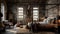 Bedroom decor, home interior design . Rustic Industrial style