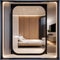 A bedroom featuring a high-tech sleep pod with integrated biofeedback systems for optimal rest2