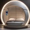 A bedroom featuring a high-tech sleep pod with integrated biofeedback systems for optimal rest3