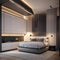 A bedroom featuring an intelligent, self-making bed and biometric sleep tracking systems3