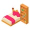 Bedroom furniture icon isometric vector. New wooden double bed and bookcase icon