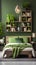 a bedroom with green walls and a wooden bed Minimalist interior Master Bedroom with Forest Green