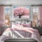 Bedroom interior with double bed and pink bedding