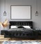 Bedroom interior with poster mockup, modern style