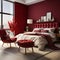a bedroom with a large bed and a red chair Scandinavian interior Master Bedroom with Deep Red color