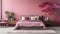 a bedroom with pink walls and a bed with a pink comforter Contemporary interior Master Bedroom with