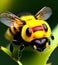 A bee on a beautiful leaf green - Ai Generated.