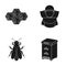 The bee, the bee-keeper in the mask, the honeycomb of the honey.Apiary set collection icons in black style vector symbol