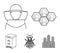 The bee, the bee-keeper in the mask, the honeycomb of the honey.Apiary set collection icons in outline style vector