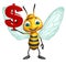 Bee cartoon character with doller sign