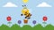 Bee Cartoon Character Flying With Bucket In The Garden