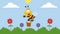 Bee Cartoon Character Flying With Bucket In The Garden