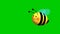 Bee cartoon flying loop animation on green screen background.