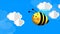 Bee cartoon flying on sky, loop animation background.