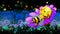Bee cartoon sleeping on flowers and beautiful night