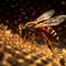 Bee Collecting Honey: Macro Close-Up. Generative AI