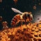 Bee Collecting Honey: Macro Close-Up. Generative AI
