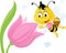 Bee Collects Honey From a Tulip -  Vector Illustration