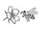 Bee flies to flower sketch vector illustration