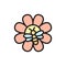 Bee on flower, apiary, beekeeping flat color line icon.