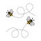 Bee flying characters set. Cute bees with dotted route. Vector cartoon insect illustration.