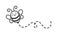 Bee flying path. Travel dotted route. The flight path. Hand drawn cartoon honey bee