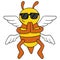 Bee is flying wearing cute sunglasses, doodle icon image kawaii