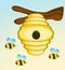 Bee and Hive on tree branch. Vector Illustration