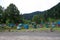 Bee hives near the forest in the mountains