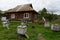 Bee hives near the house in the mountain village of Generalka of the Altai Territory