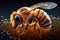 Bee on honey, honeybee macro. Realistic ilustration. Generative ai
