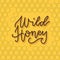Bee honey typographic design. Linear trendy lettering with honeycomb pattern. Template design for beekeeping and honey product.
