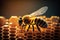 bee on the honeycomb in a hive, making honey, wild insect life ,Generative AI