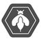 Bee in honeycomb solid icon, Honey concept, Honey bee sign on white background, wasp bee in hexagon icon in glyph style